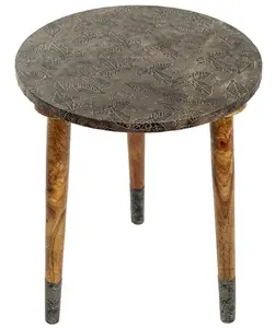 Столик 15" (дерево, латунь, серебряный) 	